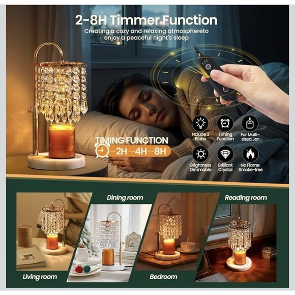 Candle Warmer Lamp with Timer Dimmer and 3 Bulbs, Lamp Candle Warmer with Mar... - Picture 3 of 6